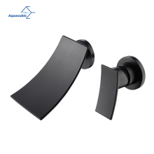 Aquacubic Modern Design Single Handle Wall Mounted Waterfall Bathroom Sink Faucet in Black Finish